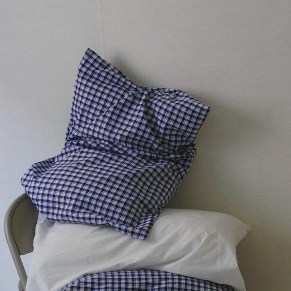 [PILLOW COVER] BLUE CHECK & YELLOW LINE