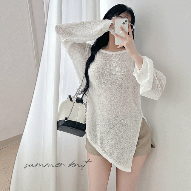 언발 사선 옆트임 루즈핏 썸머 니트 3 COLORS