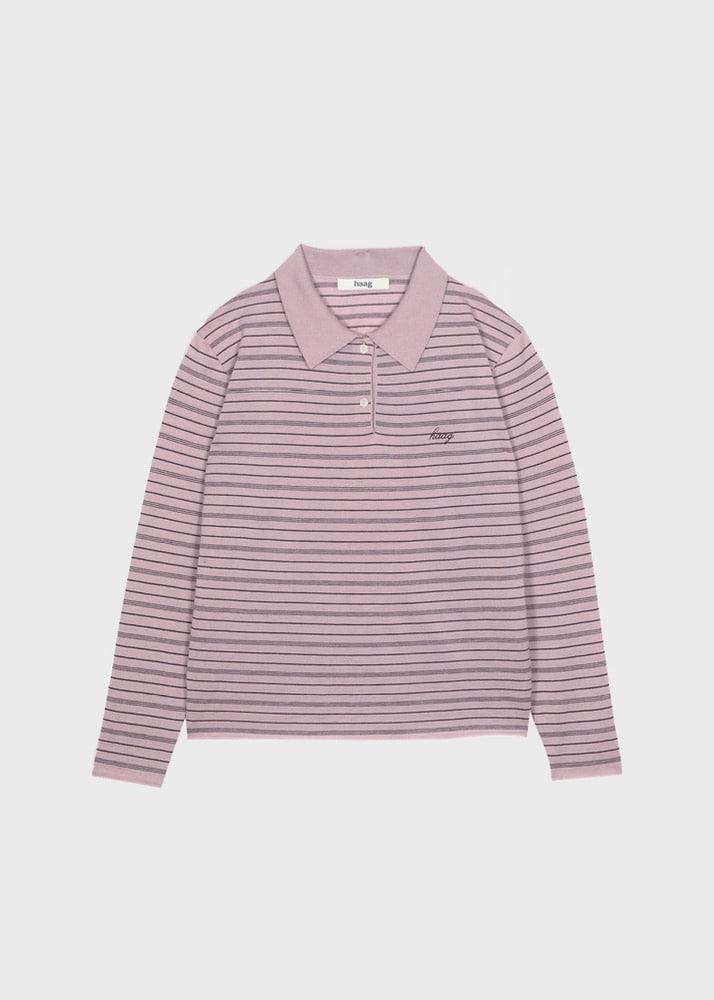 3rd) a stripe polo knit (pink)
