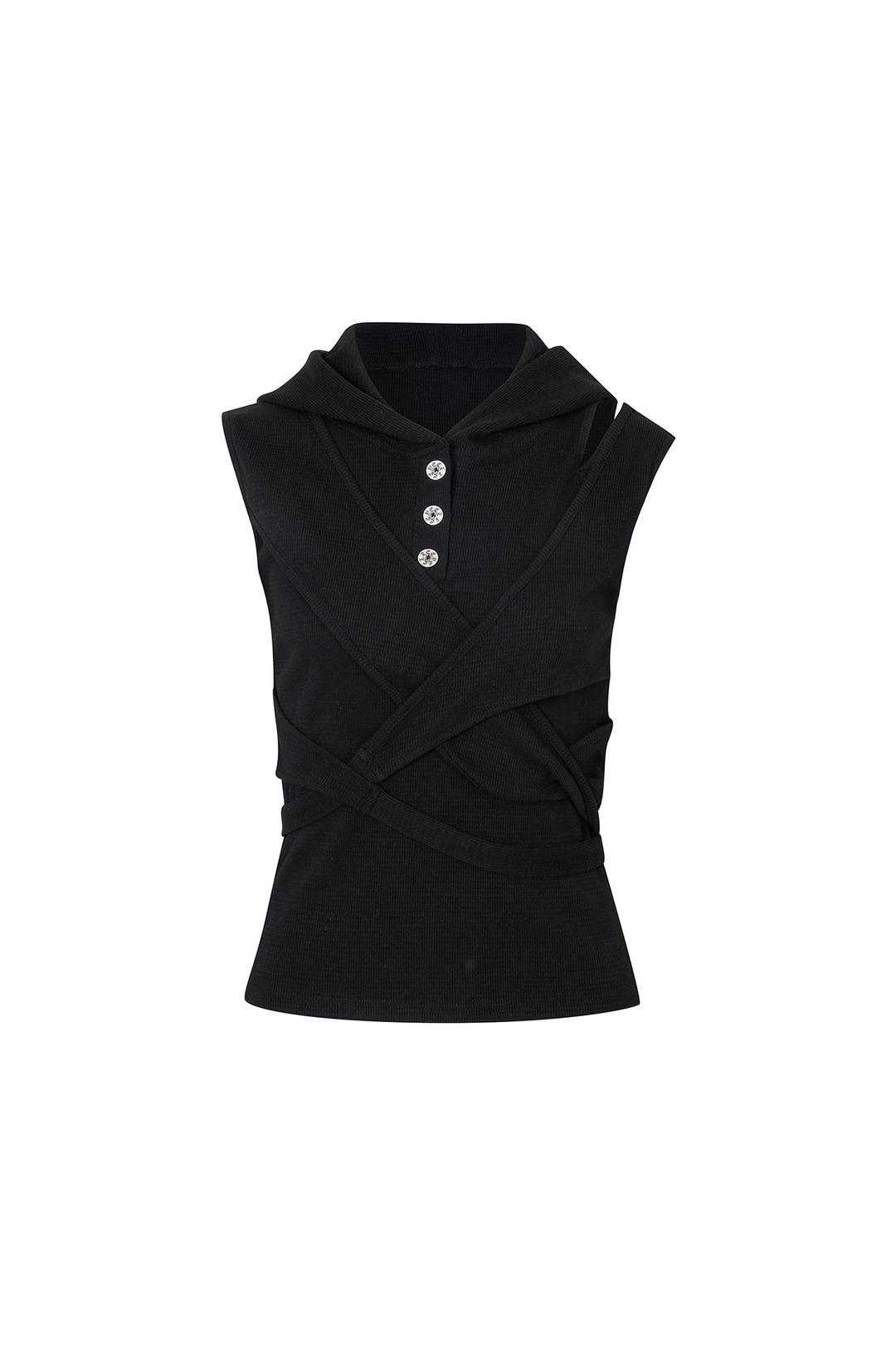 STRAP HOODED SLEEVELESS TOP BLACK
