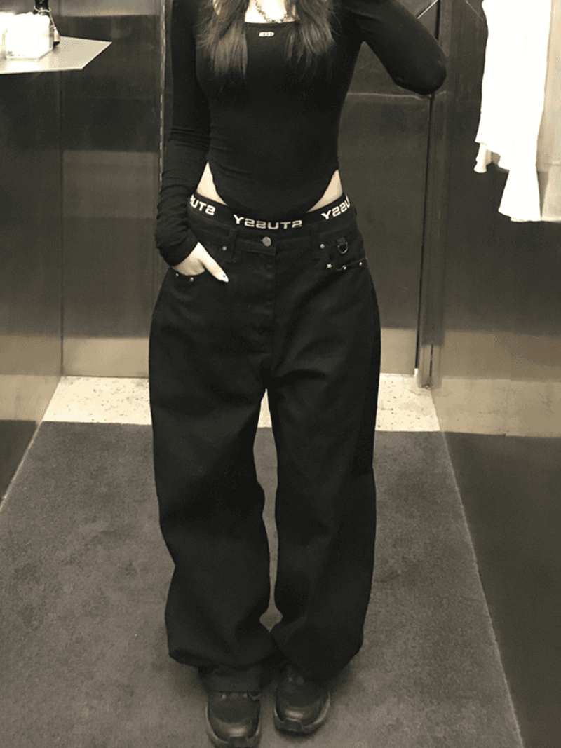 #스타 블랙 와이드 코튼 팬츠 (당일 배송)