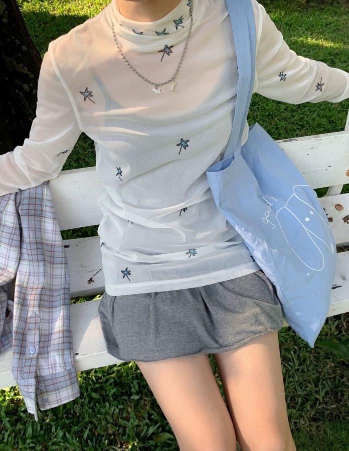 Meihao Store 레이어드 시스루 하프넥탑 (화이트)