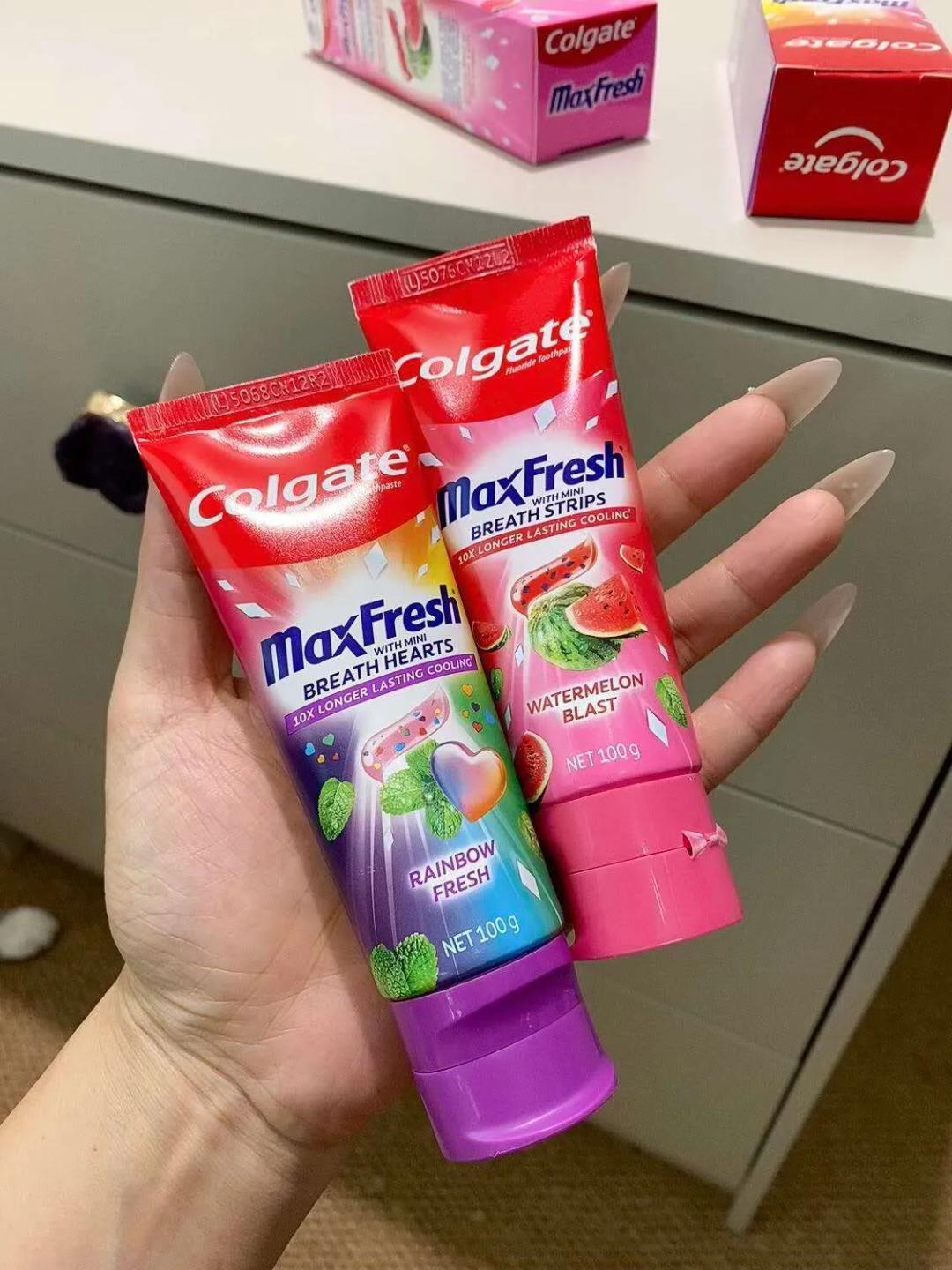 콜게이트 치약 맥스 레인보우 프레쉬 과일향 하트 과일입자 100g 민트 수박 복숭아향 크리스마스 한정판