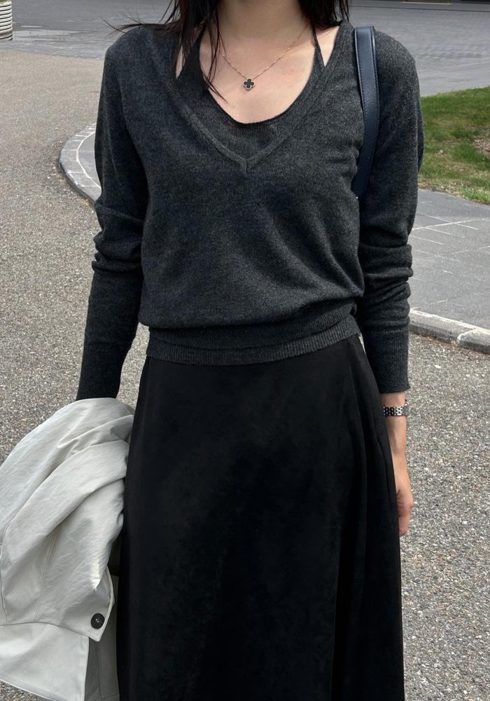 [BEST] FINN 홀터넥 크루  레이어드니트