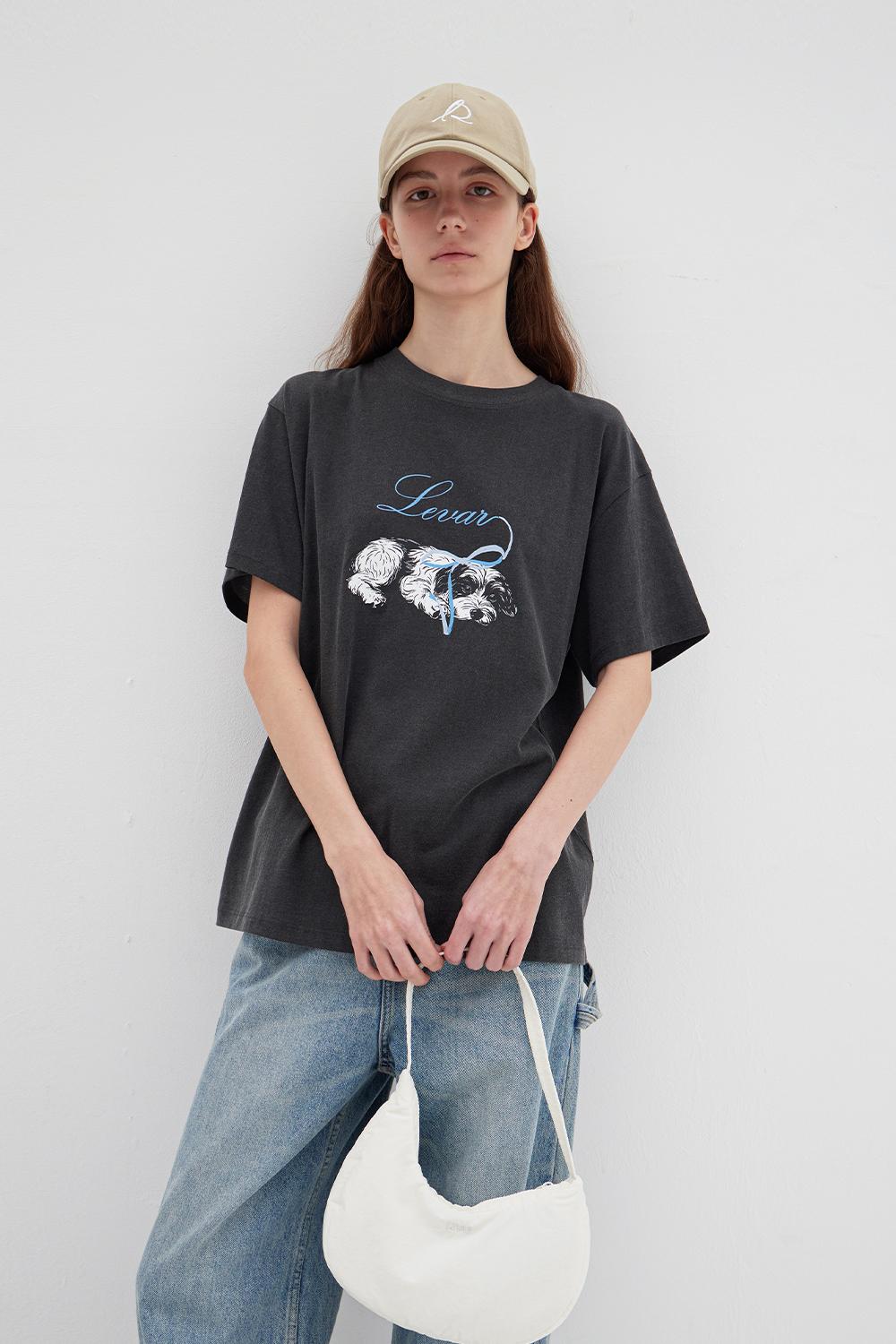 Sweet Bow Pup T-shirt - Charcoal