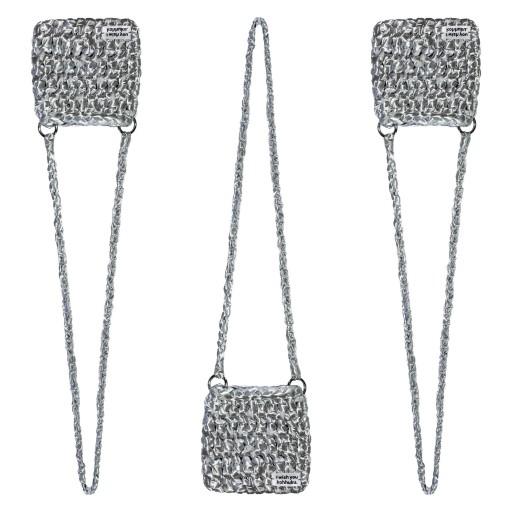 새틴 리본 뜨개 미니 크로스백 마이크로백