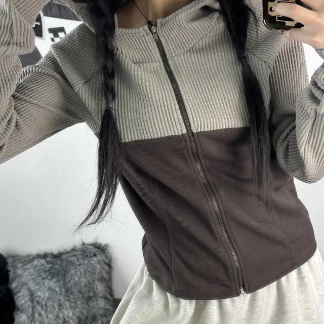 믹스 와플 니트 하이넥 포인트 후드 집업(2color/2-4일 여유주문)