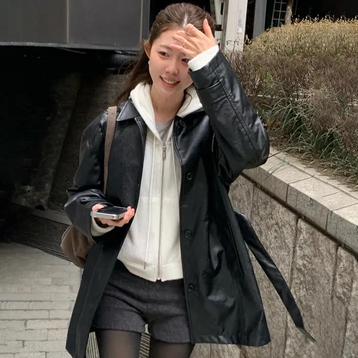 Faux Leather Half Jacket, Black