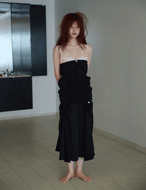 shirred tube-top dress