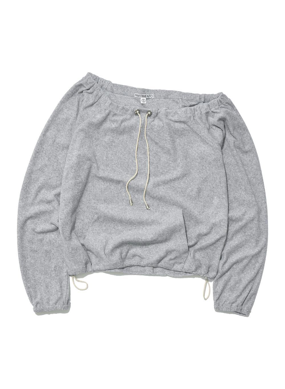 [WOMEN] TERRY DRAWSTRING OFF-SHOULDER TOP_MELANGE