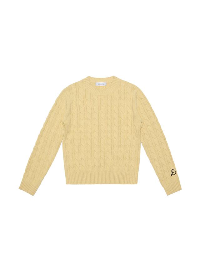 Sleeve Embroidery Cable Pullover, lemon