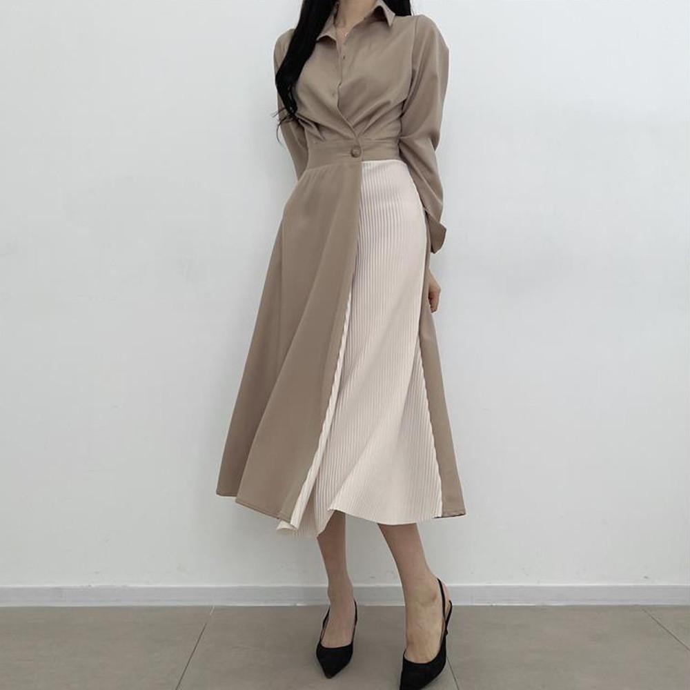 카라 셔츠 롱 랩 원피스 오피스룩