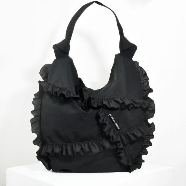 (리사이클 소재) 두매듭 프릴백 L - 블랙