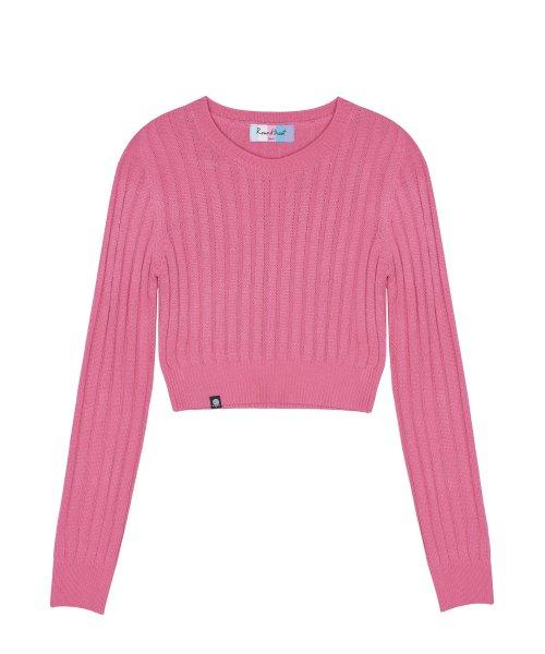 골지 크롭 니트 - 핑크