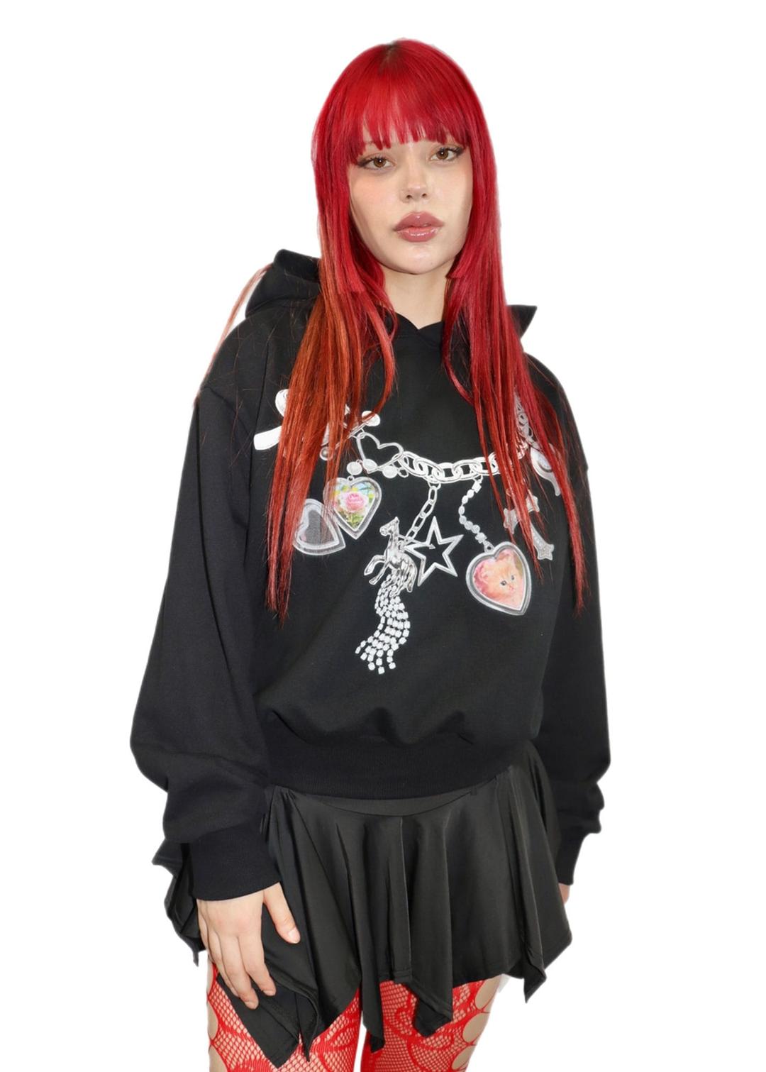 허자보이에이씨씨 CAT NECKLACE HOODIE  (BLACK)