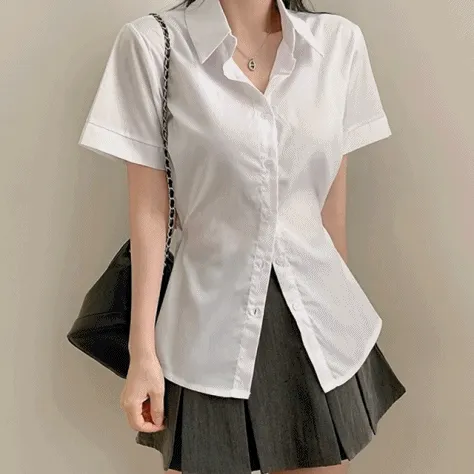 (허리잘록!!) 반팔 단추 트임 셔츠 남방 (3color)