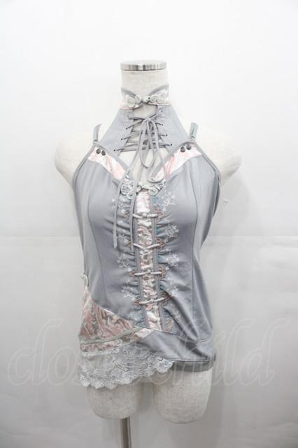 Ozz oneste / チャイナボタンキャミトップス  グレーＸ白Ｘピンク I-25-07-30-015-OO-TO-HD-ZI