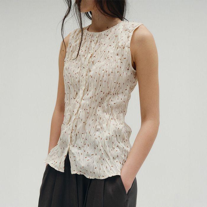 BOHEMIAN PRINTING PLEATED VEST [IVORY]