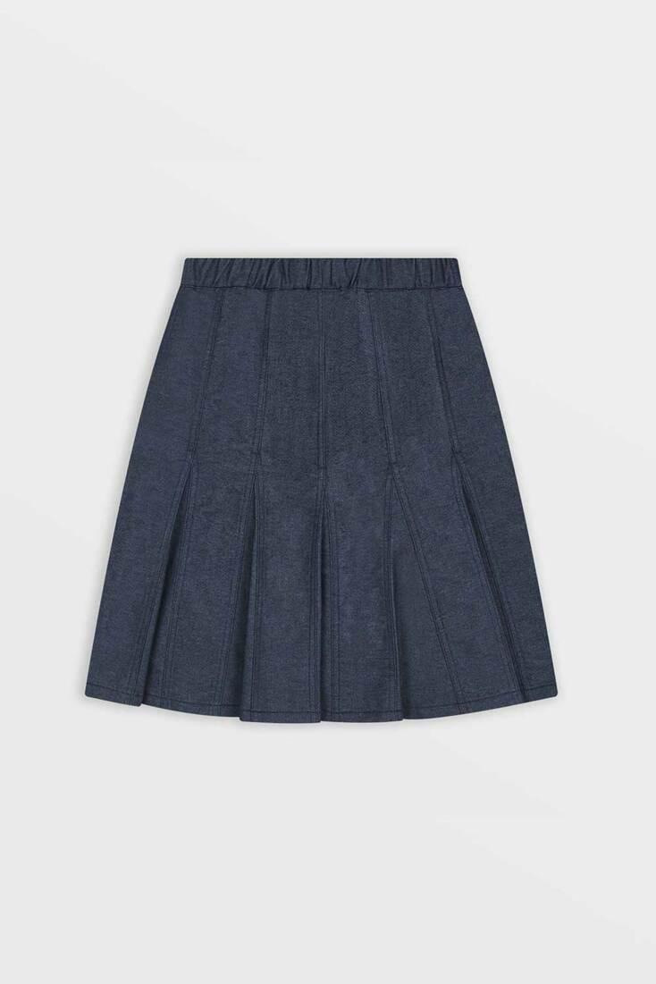 Two Button Pleats Denim Skirt (Indigo)