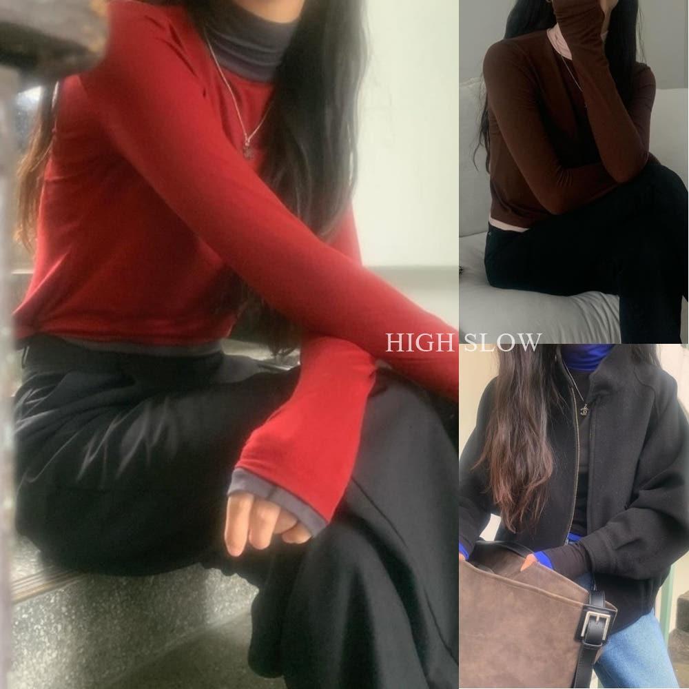 피버 텐셀 스판 배색 워머 폴라 티셔츠