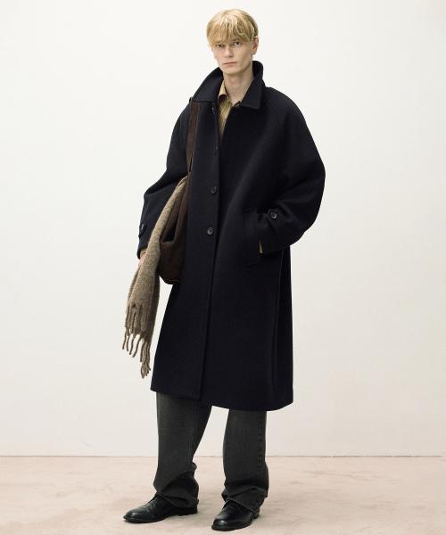 캐시미어 블렌드 스트럭처 발마칸 코트 네이비 IECO5F002N2