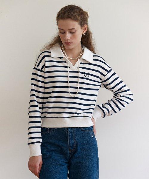 COLLAR STRIPE SWEATSHIRTS IVORY