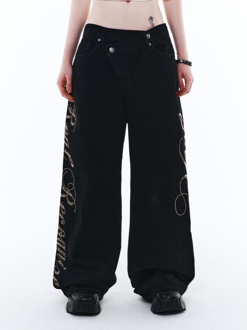 YEEL SIDE CUBIC DENIM PANTS BLACK
