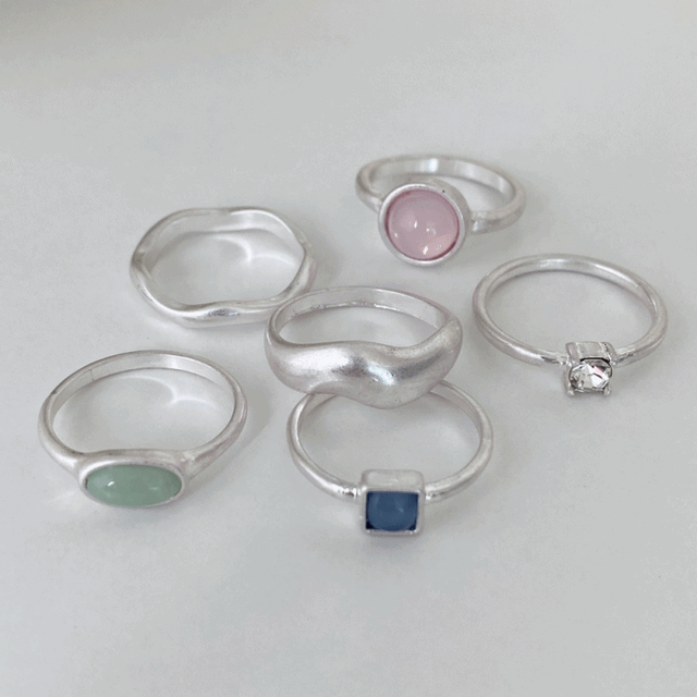 6ps matt wave ring set