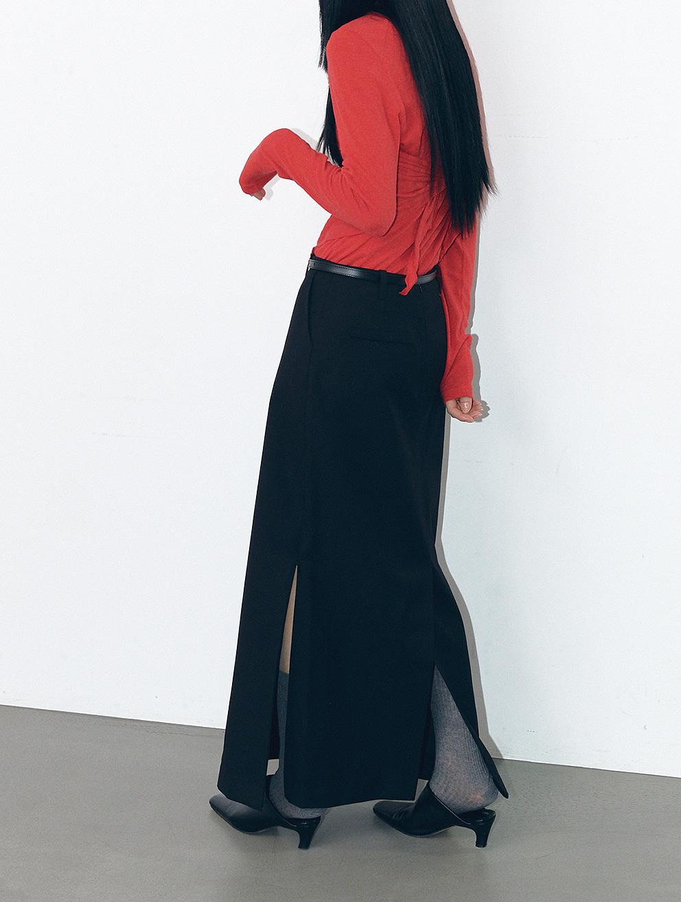 Calm maxi slit skirt (black)