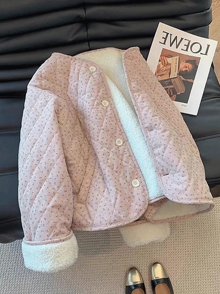 드잔 플로럴 퍼안감 누빔자켓