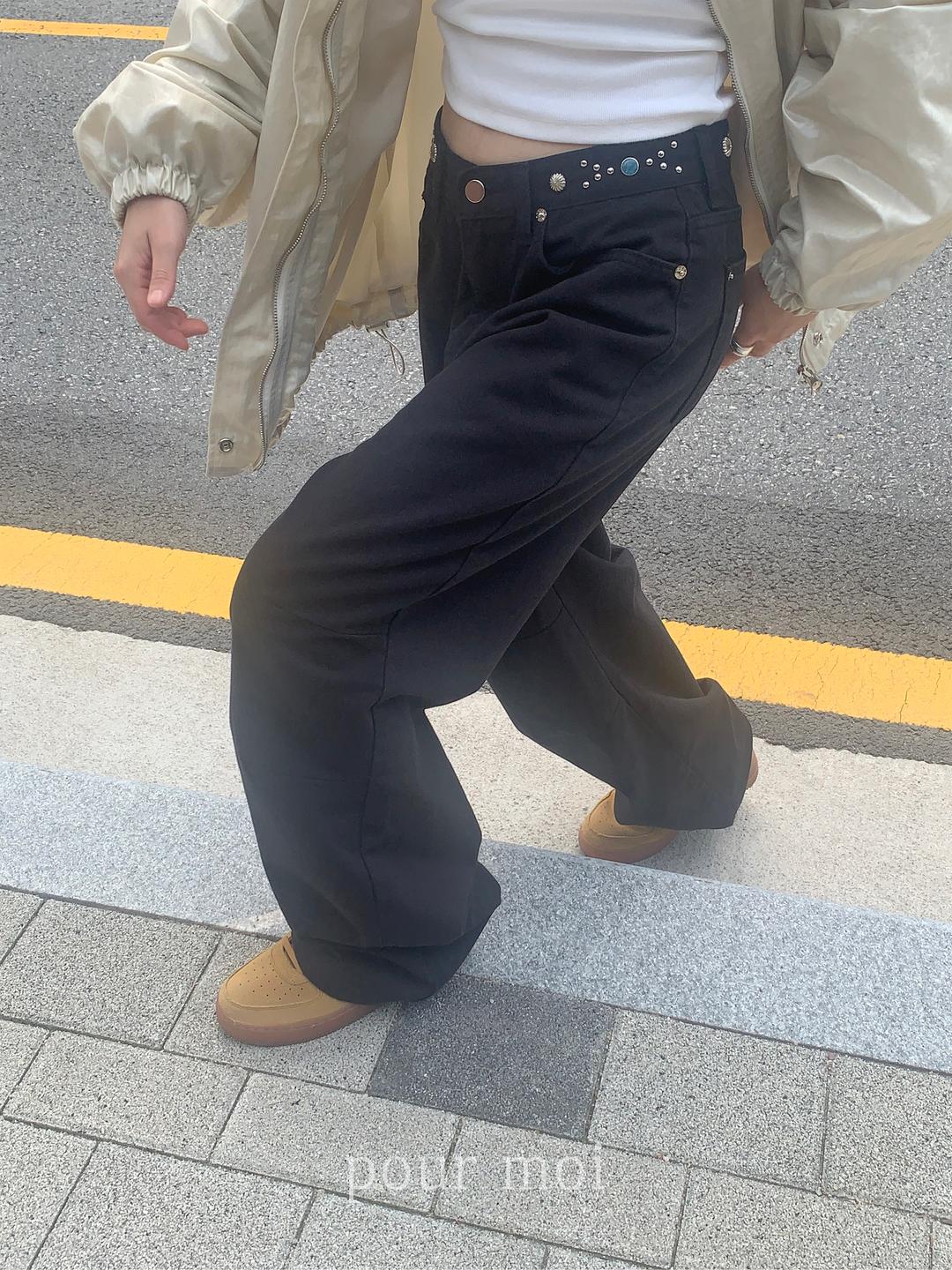 포르모어 우트 oot 보헤미안 스터드 팬츠 빈티지 와이드 긴바지 (1col)