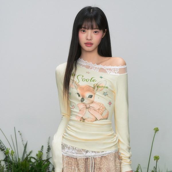 Bambie Printed Off-shoulder Lace Top