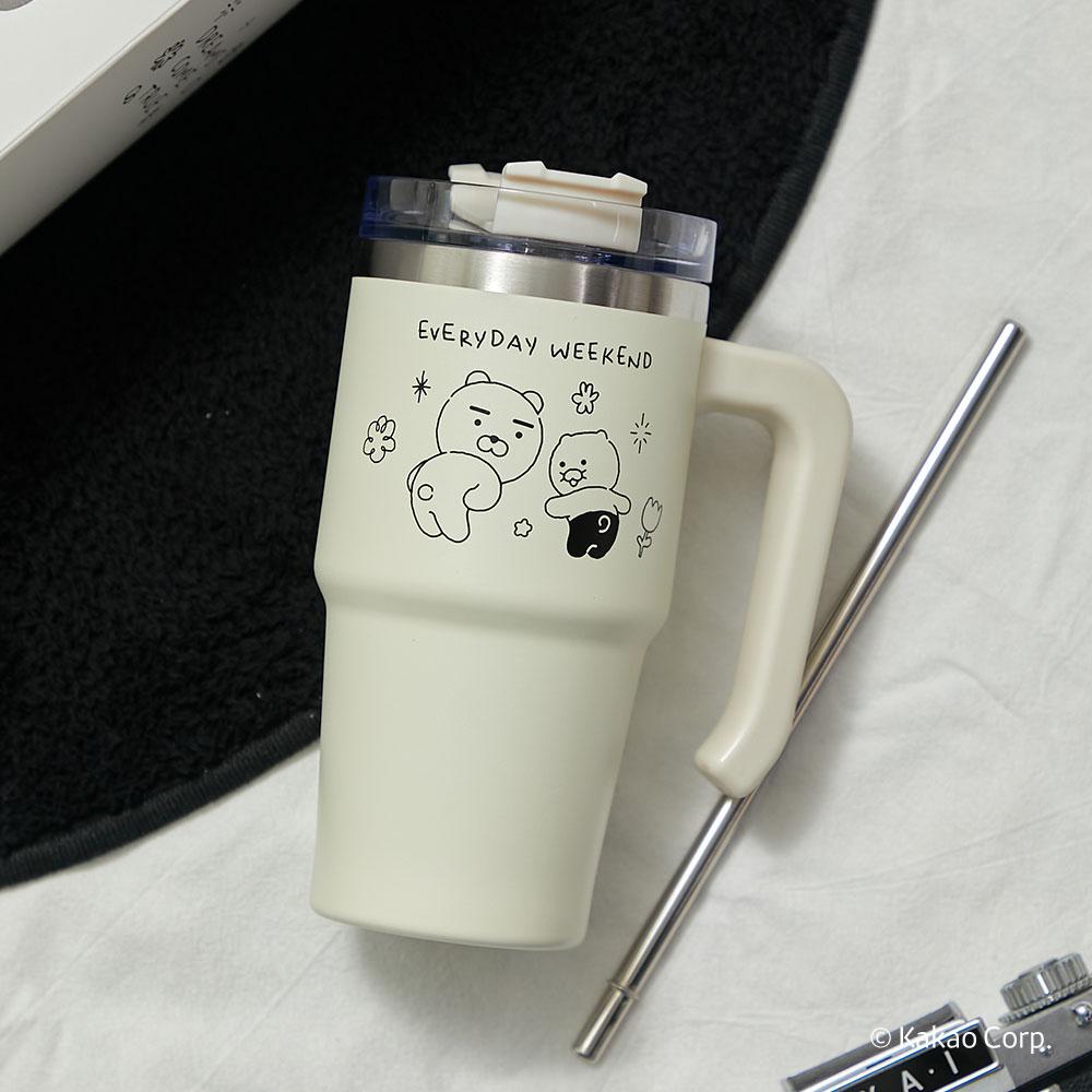 "벤티로는 부족해! 650ml 넉넉한 대용량" 라이언&춘식이 메가 그립 텀블러(스텐빨대 SET)