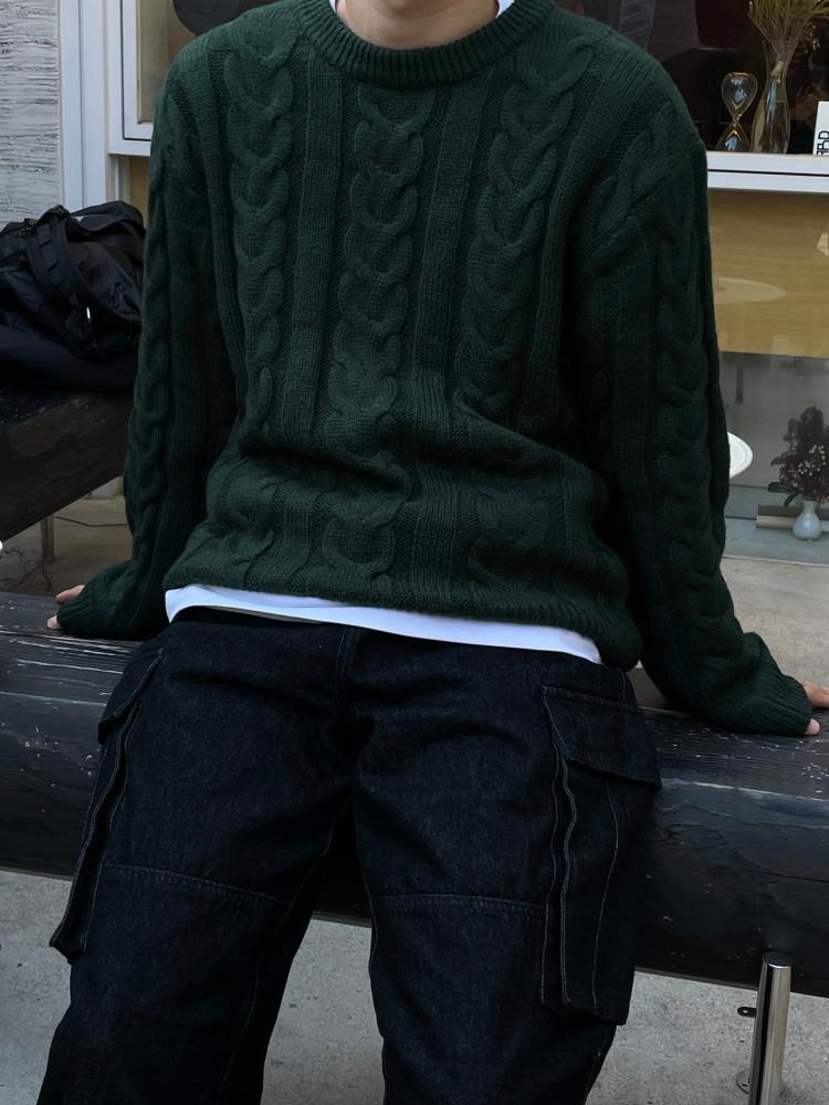 [3월18일부터발송]남녀공용 바이케이블 라운드 니트