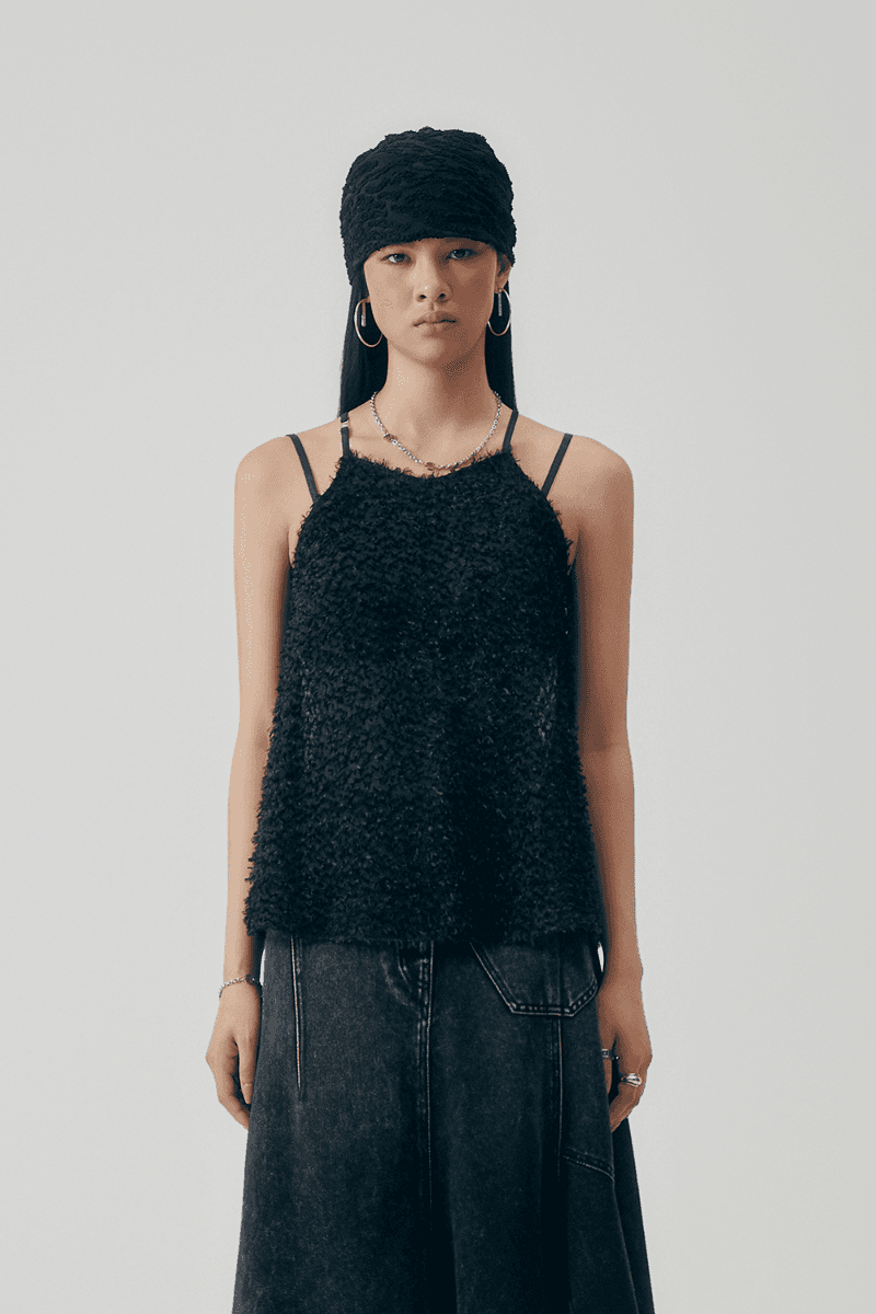 Feather Fringe Bustier Top [ Black ]
