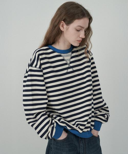 컬러 스트라이프 스웻셔츠 - Black/Blue