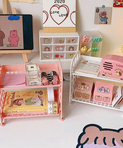 핑키 심플 폴딩 데스크탑 2단 선반 책상 정리 화장대 정리대