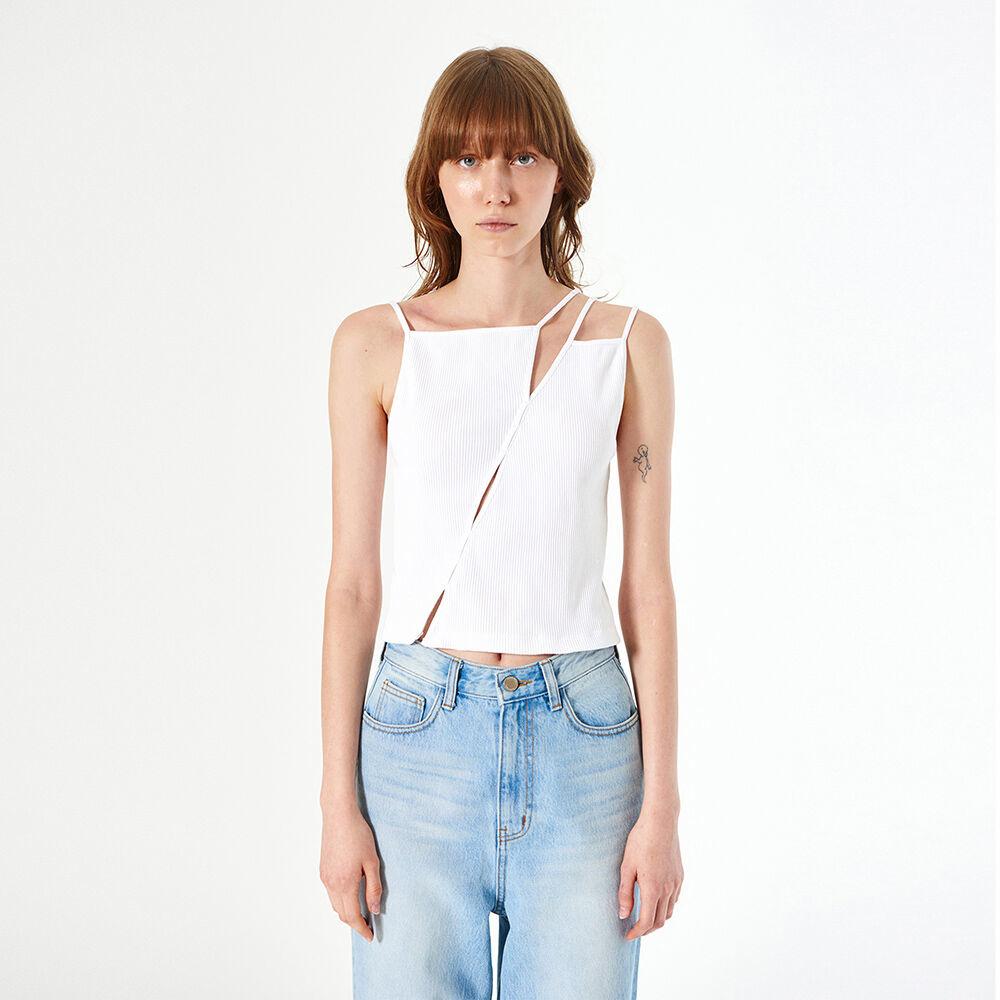 SLIT RIBBED SLEEVELESS TOP (ivory)
