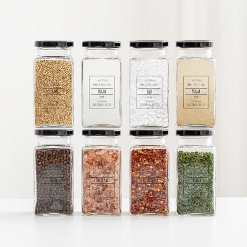 생활만 사각 블랙캡 양념통 라지, 양념통 8p + 해..., 1세트 - 양념통/조미료통 | 쿠팡