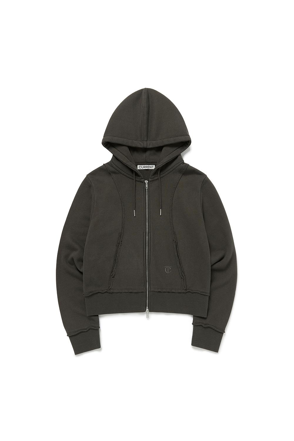 CUT OFF DETAIL HOODED ZIP-UP [CHARCOAL]