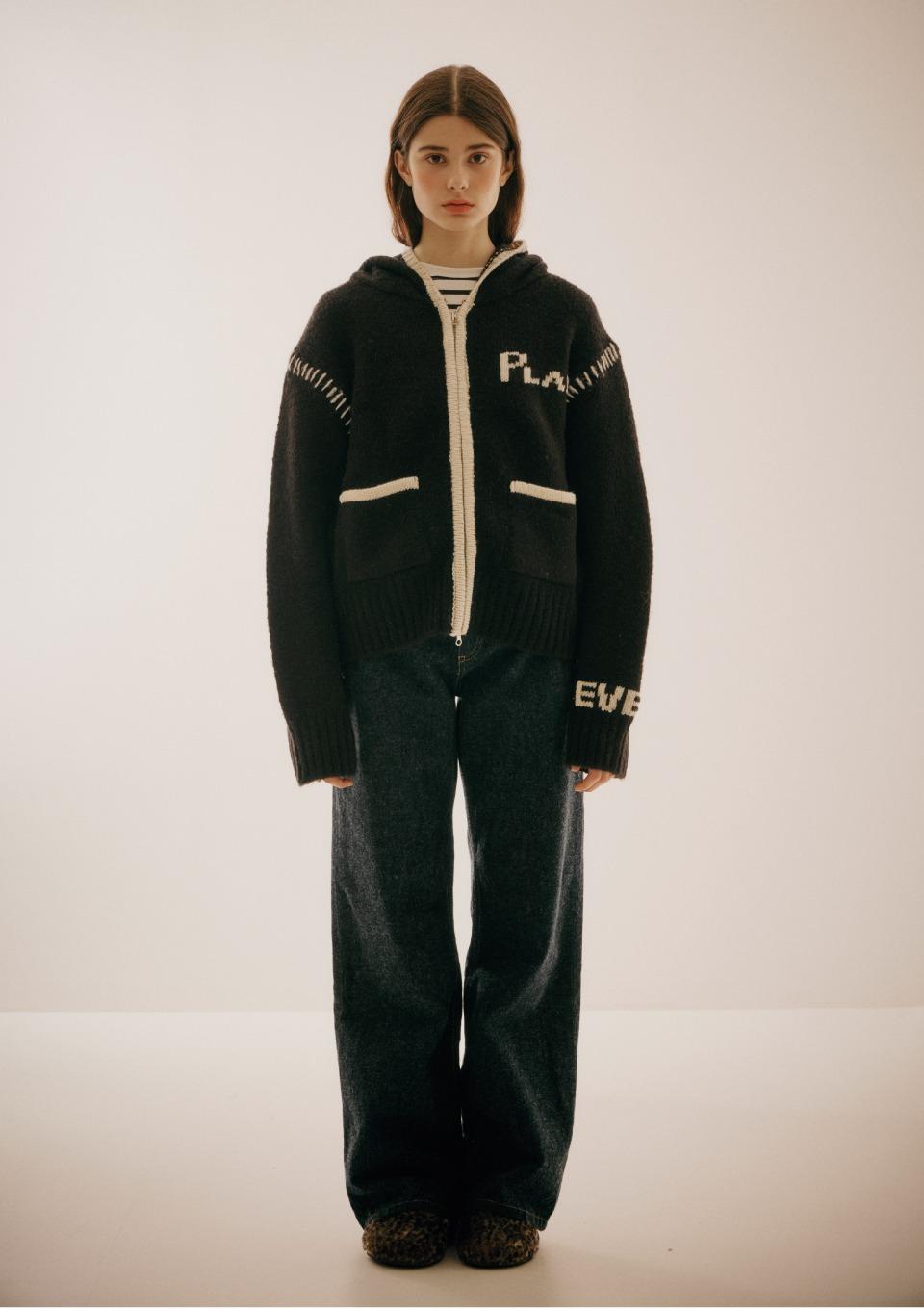 Knitting Hoddie Zipup Black