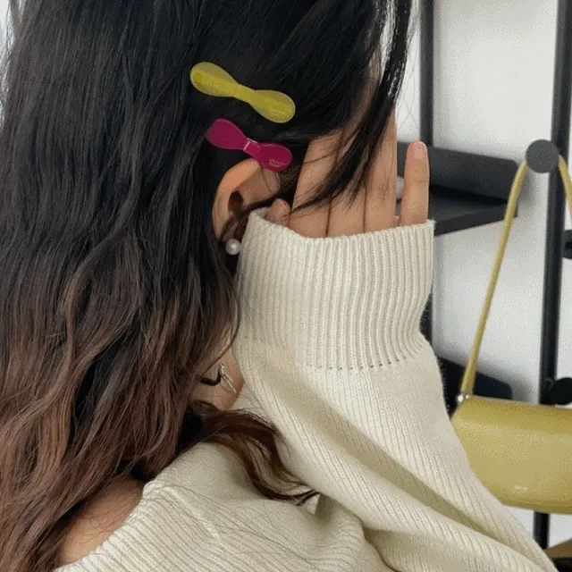 [1+1할인!!]프랑스 리본 셀룰로이드 집게 헤어핀 (7color)옆머리핀 앞머리핀