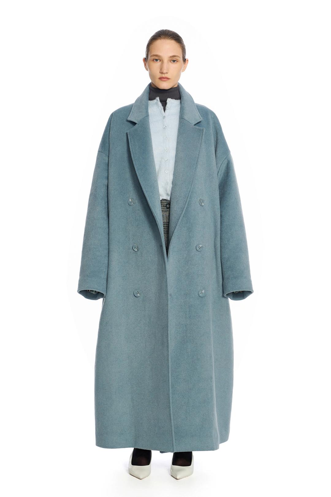 [ Sequential delivery from 10/9 ] BLUE WOOL DOUBLE BREASTED LONG COAT