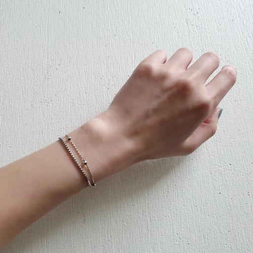 사각 실버볼 두줄체인 은팔찌