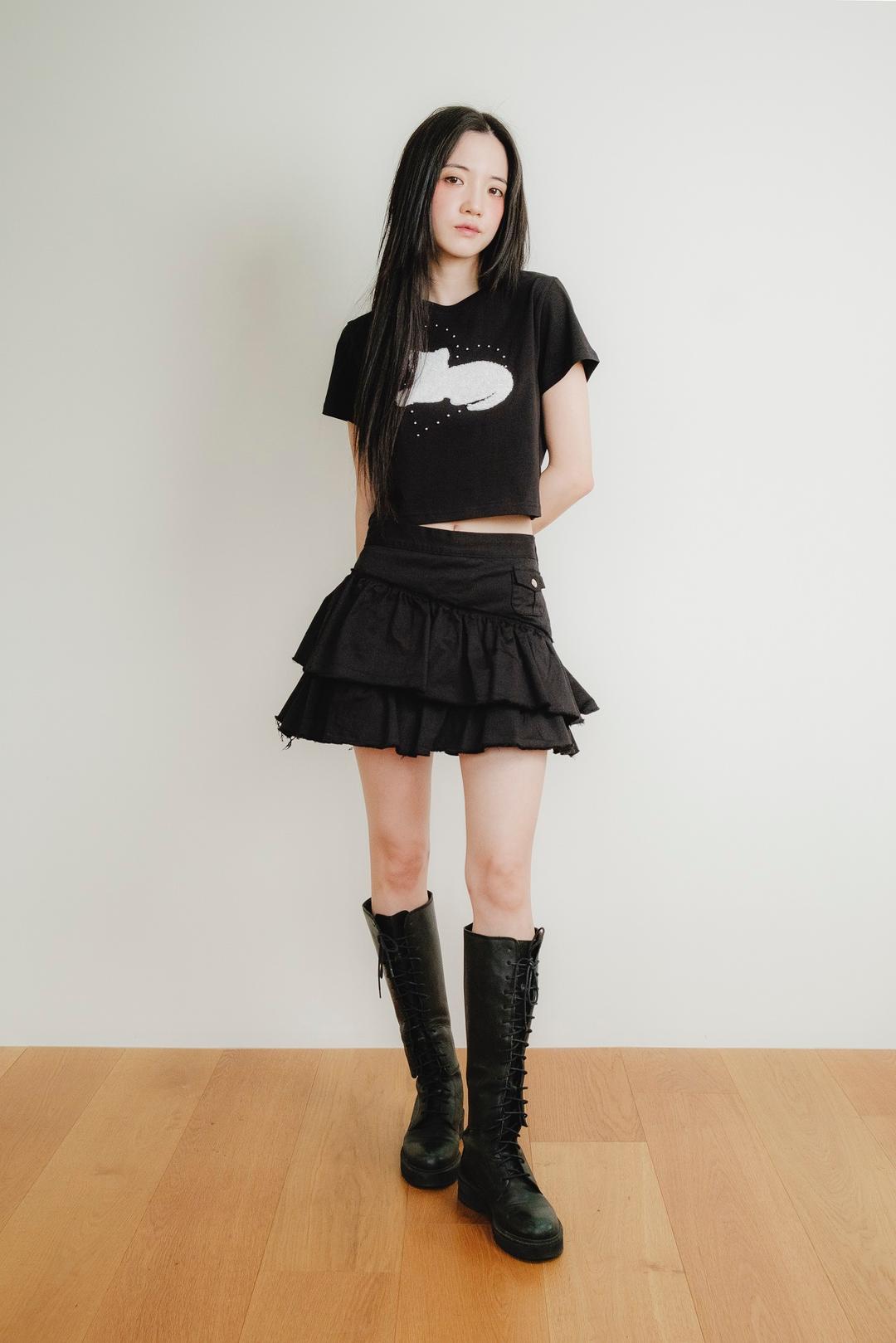 CAN CAN FRILL MINI SKIRT / BLACK