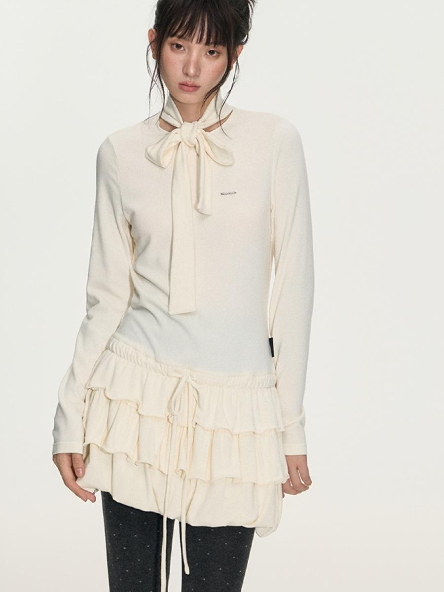 TAKEANAP Ribbon Strap Ruffle Bud Dress (2color)