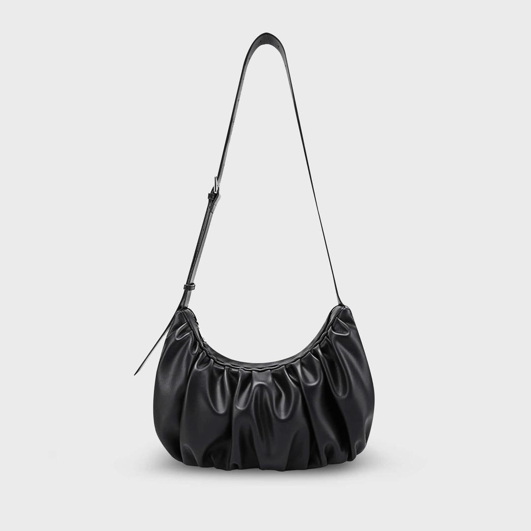 Leather Croissant 2-way Cross Bag Black