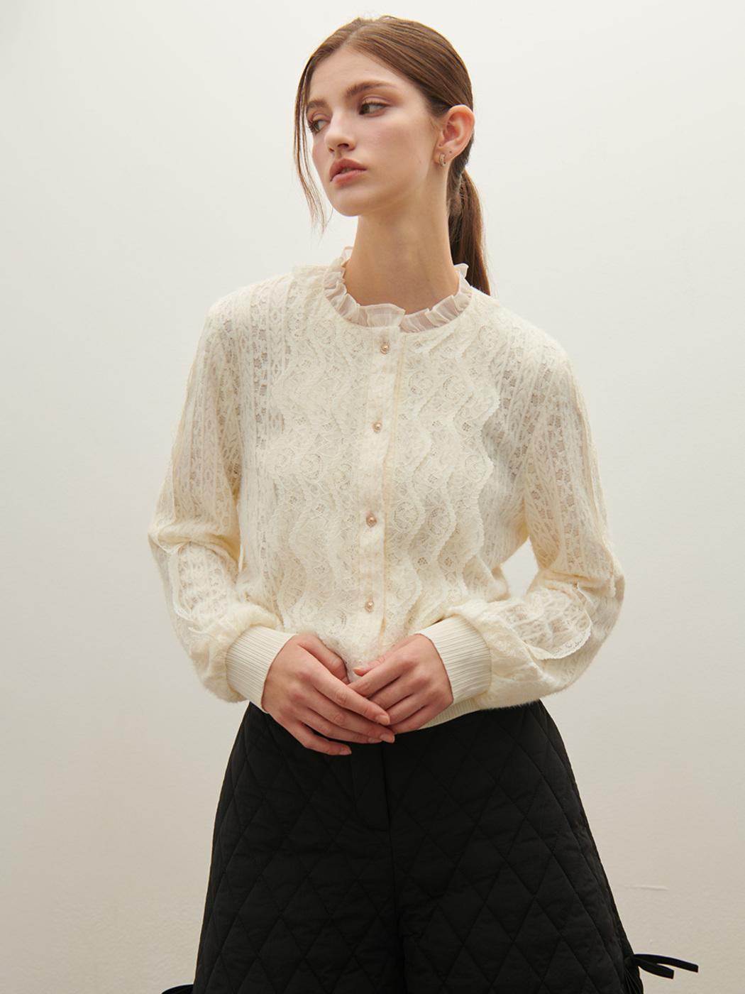 레이스 프릴 기모 블라우스 S254M252