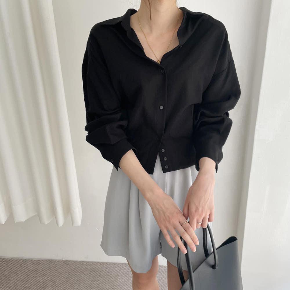 여름 린넨 긴팔 허리 라인 자켓형 긴팔 핀턱 블라우스 셔츠