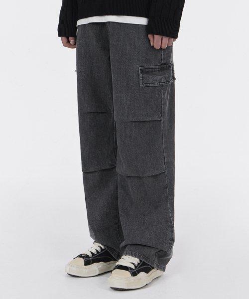 트레일 와이드 카고 데님 팬츠 그레이